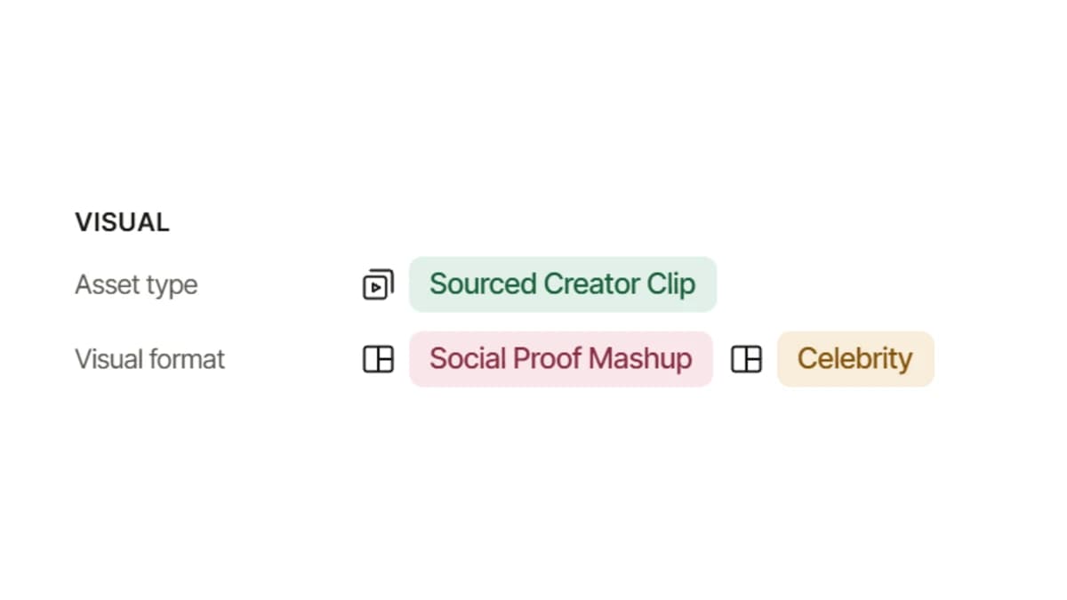 Visual tags: asset type and visual format